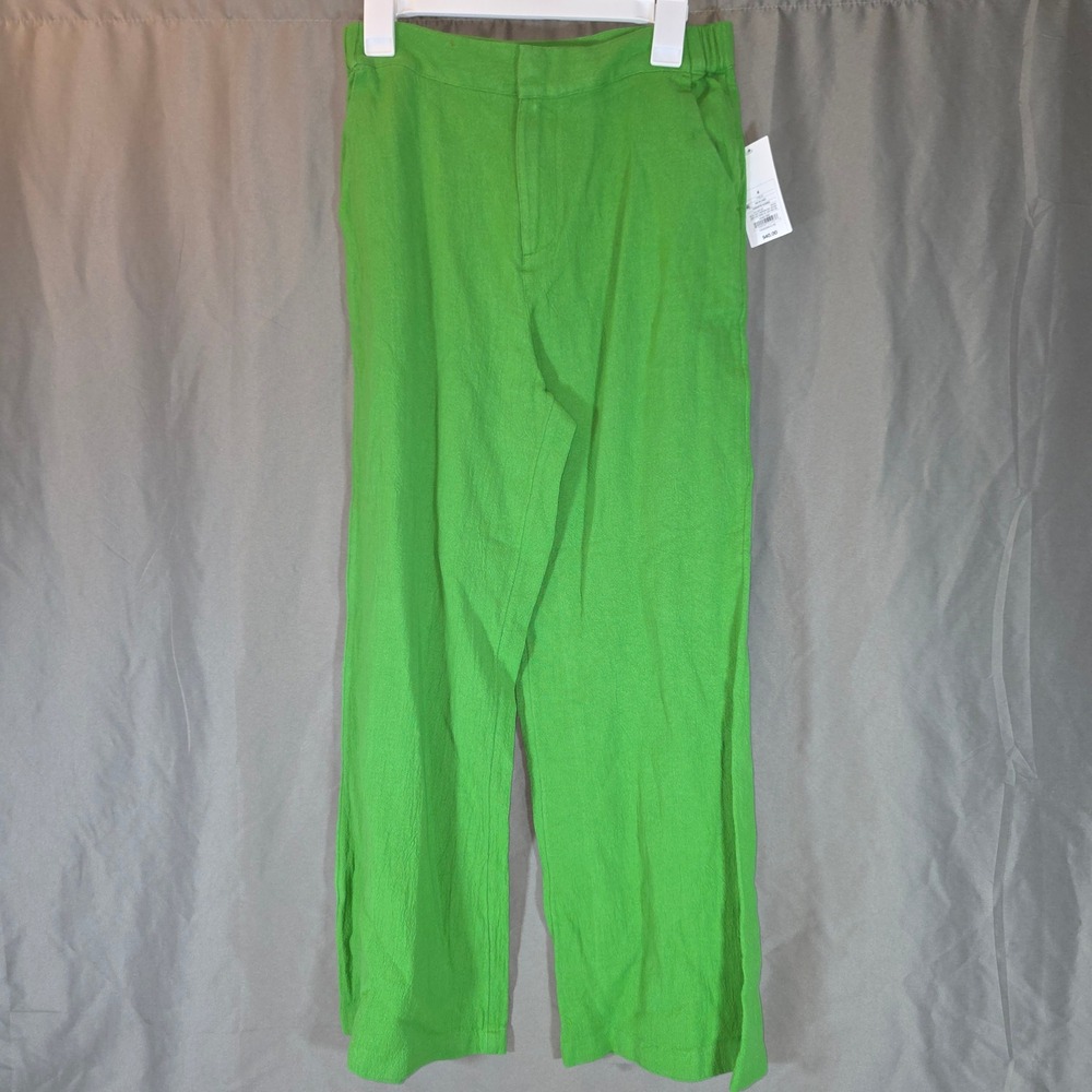 Rosie Assoulin Target Green Cotton Wide Leg Pants Size 4 High Rise Textured NWT